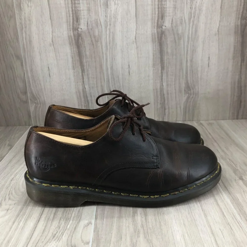 Dr Martens Shoes Mens 10 Brown Leather Lace Up Chunky Derby Oxfords